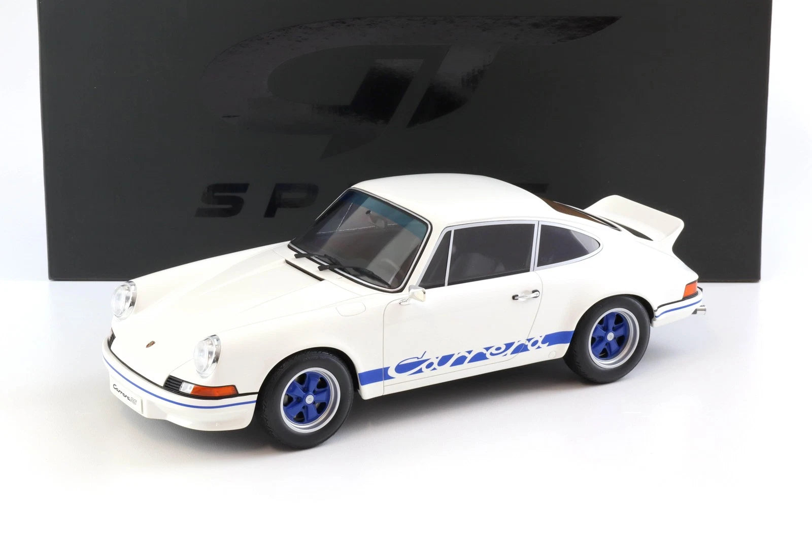 GT Spirit 1:12 Porsche 911 Carrera RS 2.7 Coupé 1973 – Blanc Grand Prix / Bleu – GT921