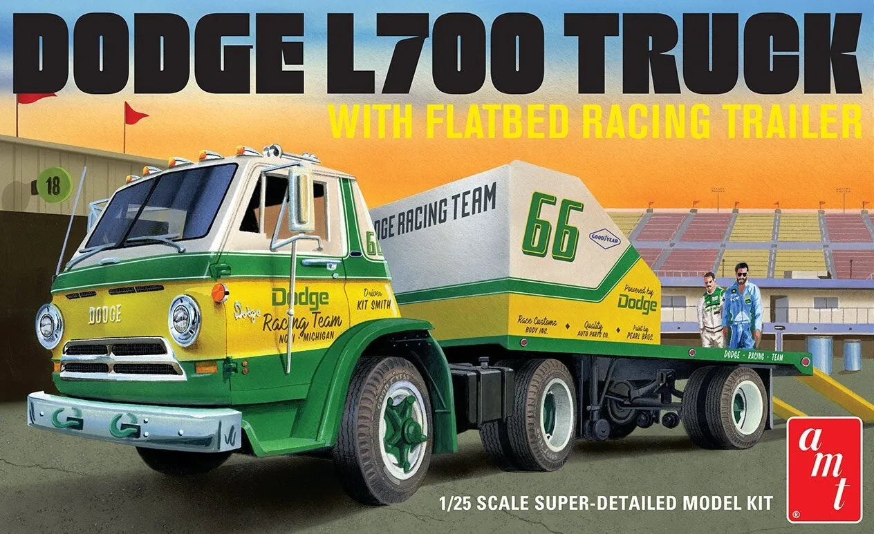 1966 Dodge L700 Truck w/ Flatbed Racing Trailer (À coller)