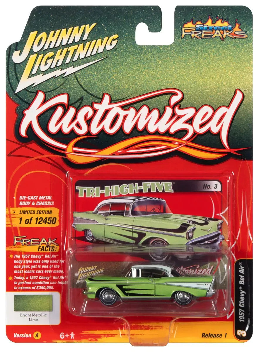 1957 Chevrolet Bel Air Lime Metallic - Kustomized - Johnny Lightning 1:64 - JLSF023-1A-3