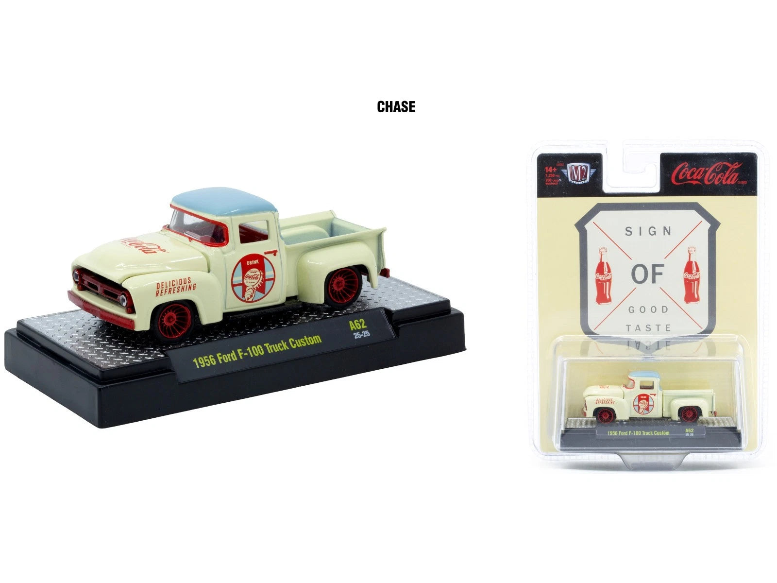 CHASE CARS-Coca-Cola - 1956 Ford F-100 Truck Custom (CHASE-52500-A62A) (M2 Machines Coca-Cola Release A62)
