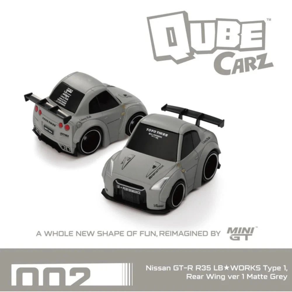 Mini GT -Nissan GT-R R35 LB★WORKS Type 1 Rear Wing ver 1 Matte Gray - 2025 QubeCarz Series  QZ00201-BL