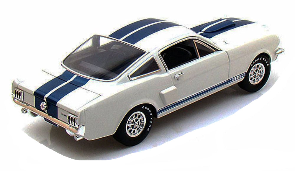 Ford Mustang Shelby GT350 1966 Blanche avec bandes bleues – Shelby Collectibles Legend Series 1:18 (sc160/white)
