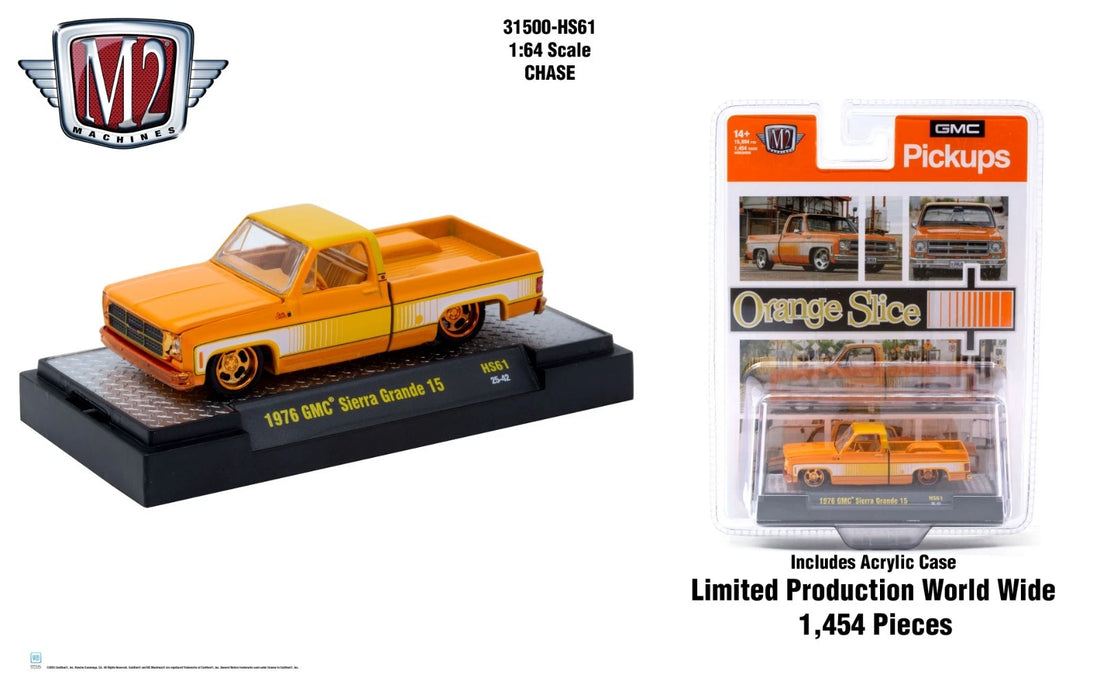 CHASE CARS-1976 GMC Sierra Grande “Orange Slice” -(M2 Machines-Hobby Exclusive) CHASE-31500-HS61