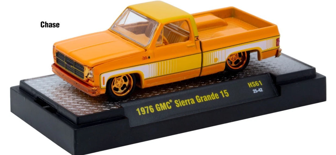 CHASE CARS-1976 GMC Sierra Grande “Orange Slice” -(M2 Machines-Hobby Exclusive) CHASE-31500-HS61