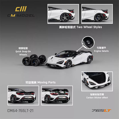 McLaren 765LT-White with Black Top and Extra Wheels (CM64-765LT-21)