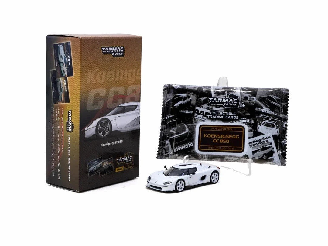 TARMAC WORKS GLOBAL64 1/64-Koenigsegg CC850 White Model Car + Trading Cards Combo Set T64G-TL051-WH