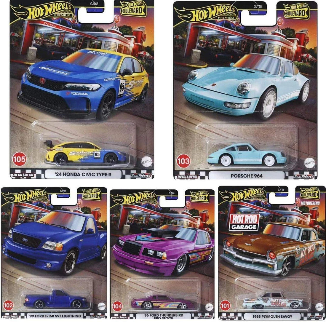 Hot Wheels Boulevard 2024 Gold Premium W Case 5 Cars Set
