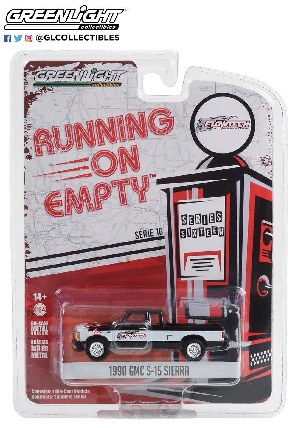 1990 GMC S-15 Sierra Pickup Truck Black and White with Flames "Flowtech Exhaust"