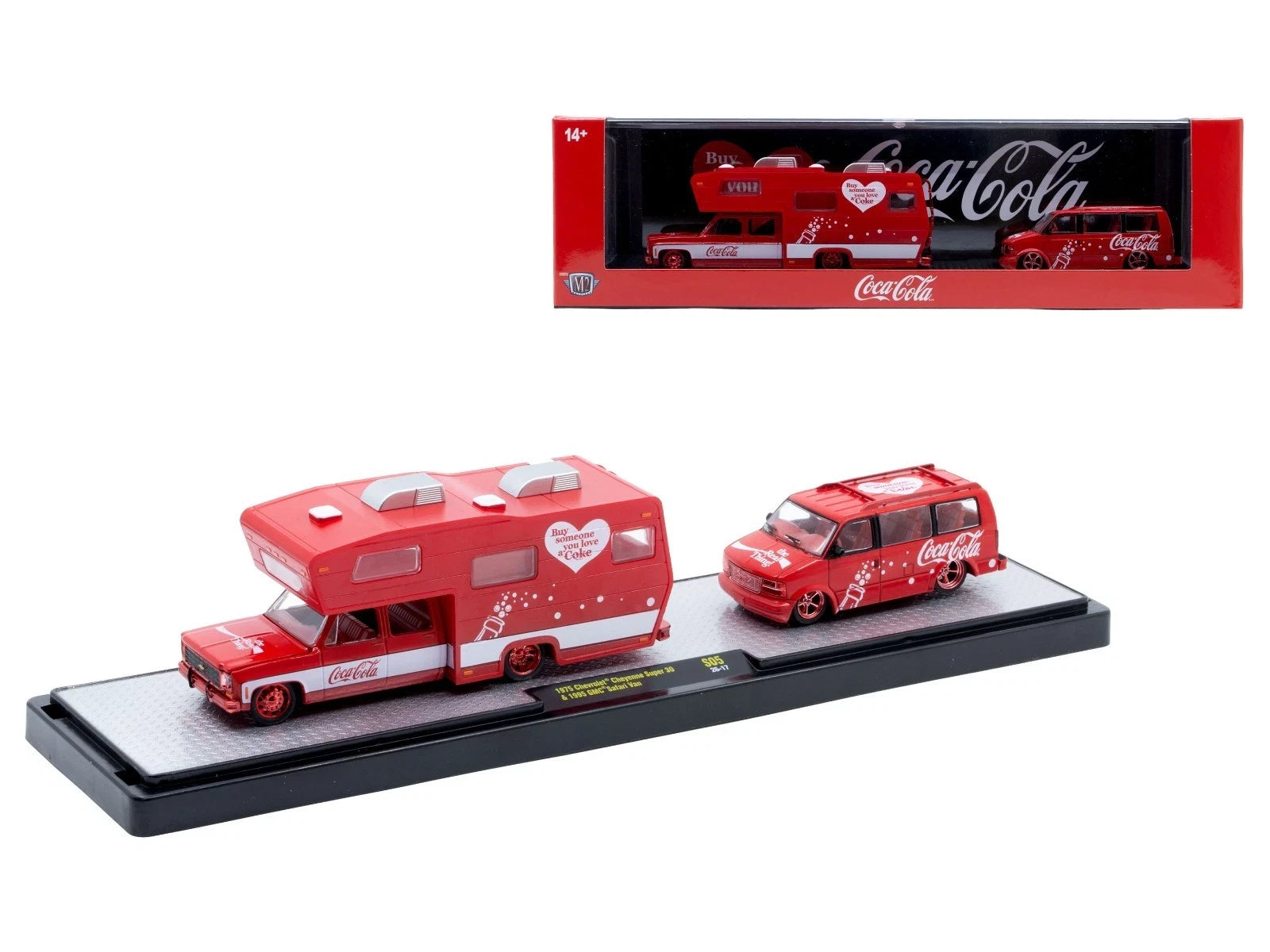 CHASE CAR – M2 Machines 1:64 1975 Chevrolet Cheyenne Super 30 &amp; 1995 GMC Safari Van – Coca-Cola Auto-Haulers Release S05 – 56000-S05-B-CHASE