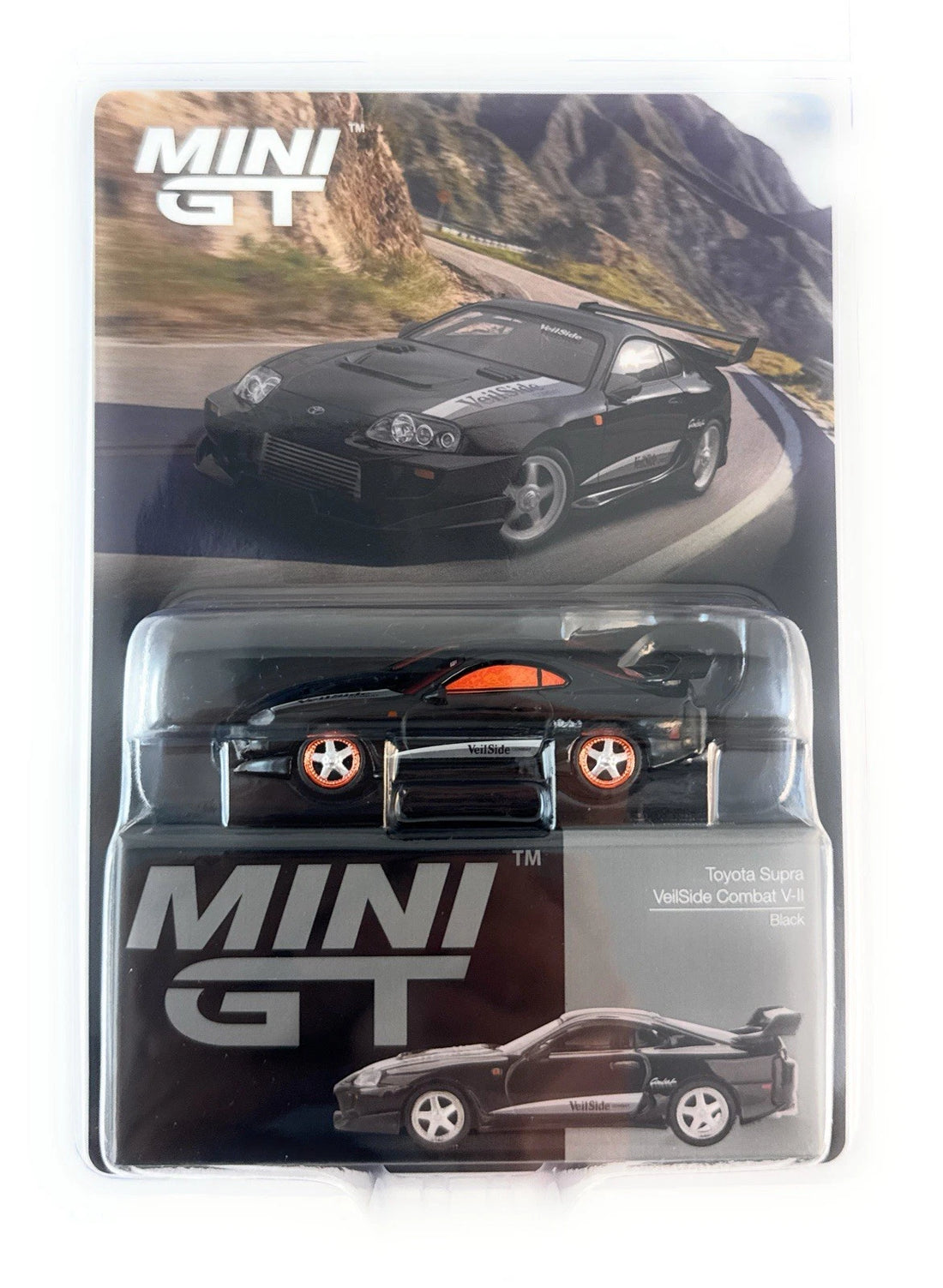 CHASE CAR Mini GT 1:64 Toyota Supra VeilSide Combat V-II – Noir – Roues et accents orange – MGT01107-BLC-CHASE