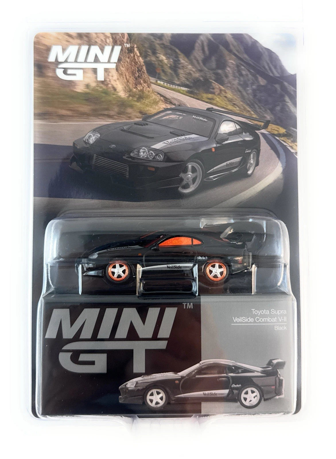 CHASE CAR Mini GT 1:64 Toyota Supra VeilSide Combat V-II – Noir – Roues et accents orange – MGT01107-BLC-CHASE