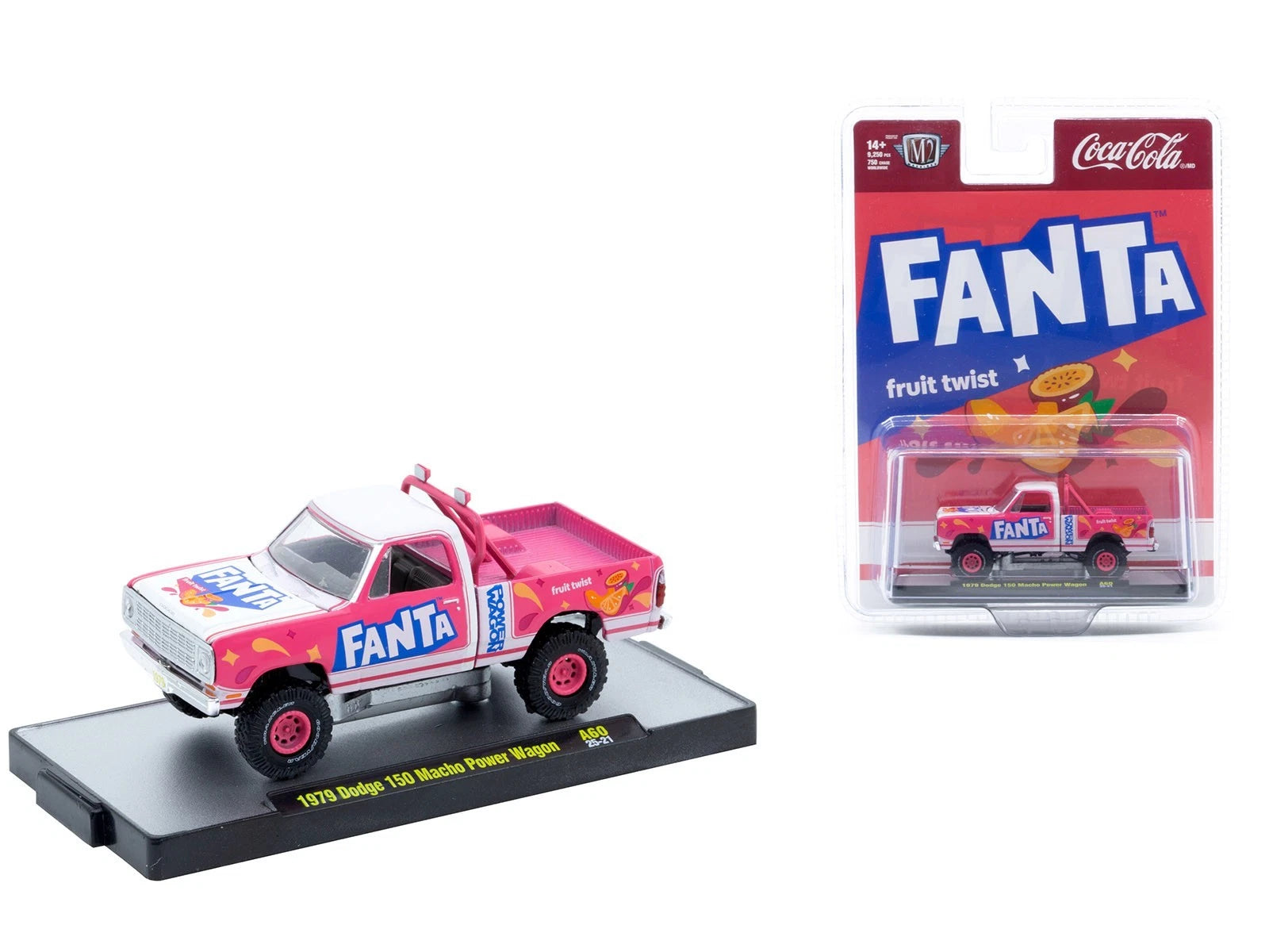 1979 Dodge 150 Macho Power Wagon – Fruit Twist Fanta (52500-A60-C) (M2 Machines Coca-Cola Release A60)