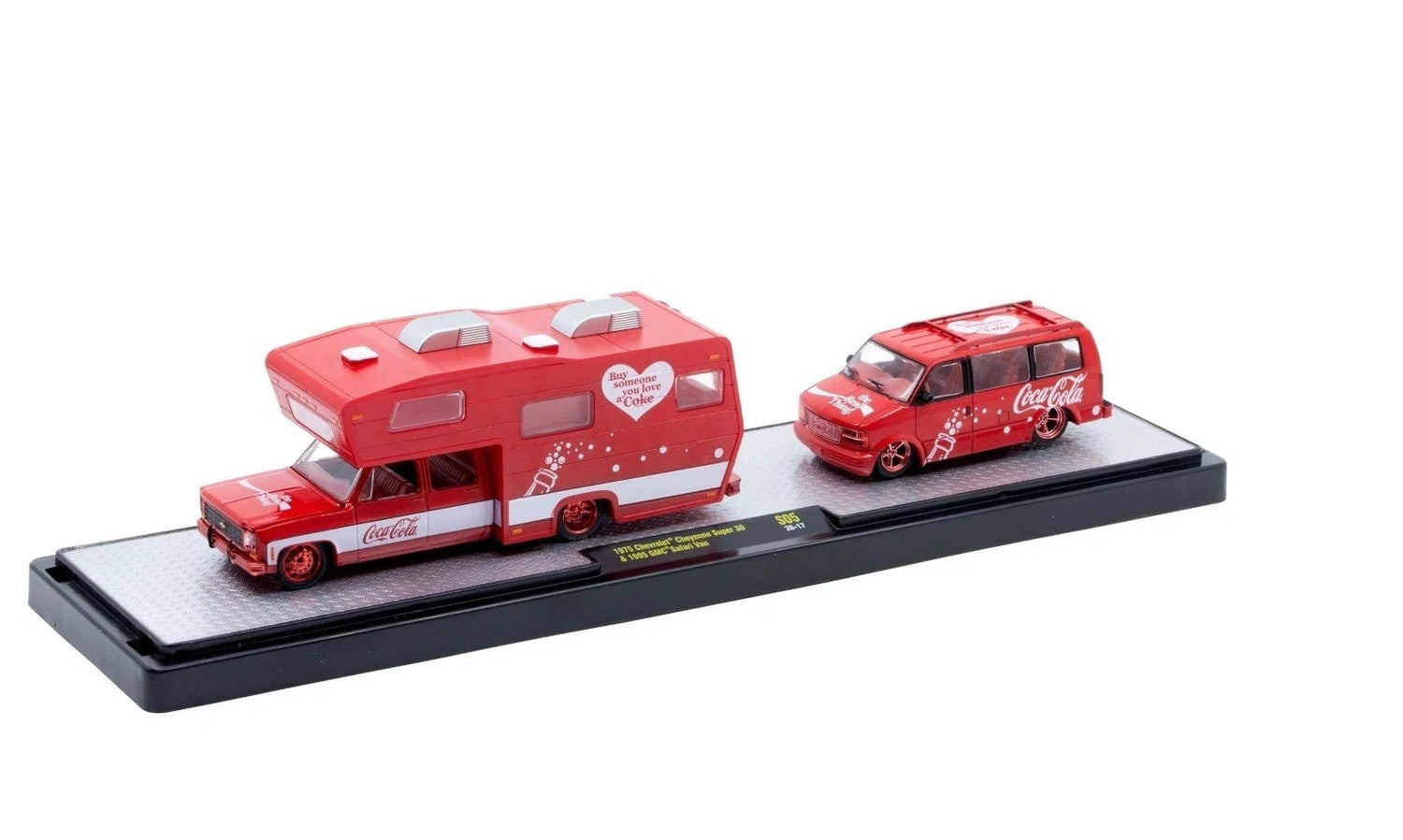 CHASE CAR – M2 Machines 1:64 1975 Chevrolet Cheyenne Super 30 &amp; 1995 GMC Safari Van – Coca-Cola Auto-Haulers Release S05 – 56000-S05-B-CHASE
