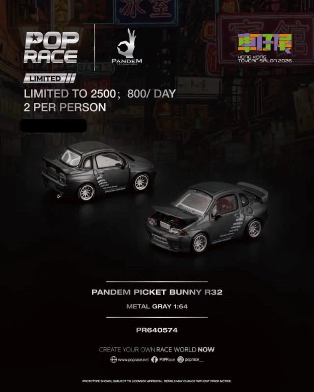 POPRACE 1:64 PANDEM Pocket Bunny Q-R32 – Metal Grey – CDX Version – PR640574