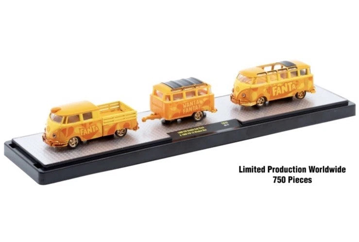 CHASE CARS-M2 Machines-1960 VW Double Cab Truck with 1960 VW 15-Window Bus - Fanta (CHASE-56000-TW40C)