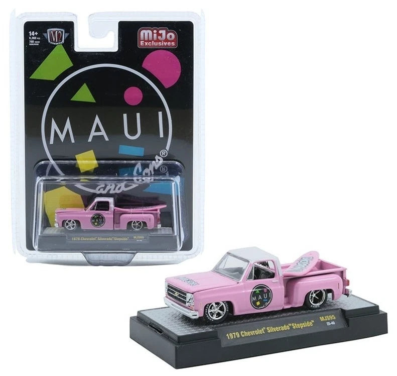 1979 Chevrolet Silverado Stepside with Surfboard Maui &amp; Sons – Pink (M2 Machines 31500-MJS95)