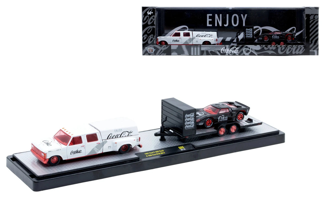 CHASE CAR – M2 Machines 1:64 1987 Ford F-350 Truck &amp; 1966 Ford GT40 MK2 – Coca-Cola Auto-Haulers Release S05 – 56000-S05-C-CHASE