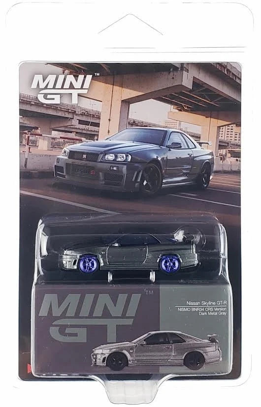 CHASE CAR Mini GT 1:64 Nissan Skyline GT-R NISMO BNR34 CRS – Roues bleues – MGT01160-BLC-CHASE