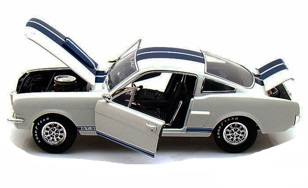 Ford Mustang Shelby GT350 1966 Blanche avec bandes bleues – Shelby Collectibles Legend Series 1:18 (sc160/white)