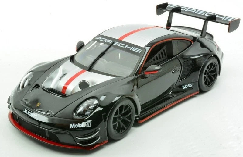Bburago 1:24 Porsche 911 GT3 R – Noir avec bandes argentées et rouges – Race Series – 18-28048
