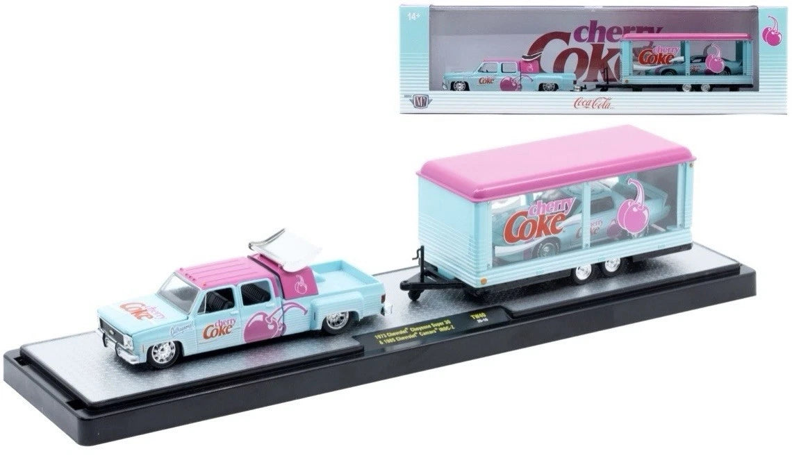 M2 Machines-1973 Chevrolet Cheyenne Super 30 with 1985 Chevrolet Camaro IROC-Z - Cherry Coke (56000-TW40B)