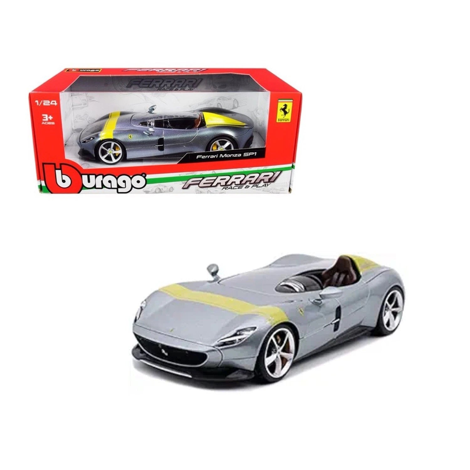 Bburago 1:24-Ferrari Monza SP1 Silver 18-26027RD