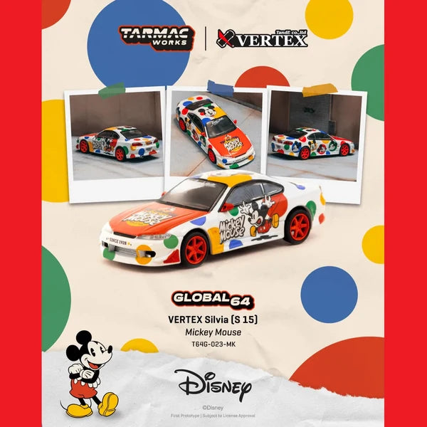 Tarmac Works Global64 1:64-VERTEX Silvia (S15) Mickey Mouse T64G-023-MK 