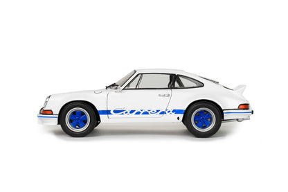 Porsche 911 RSR 1973 Blanche avec bandes Carrera bleues – Solido 1:18 – S1801119