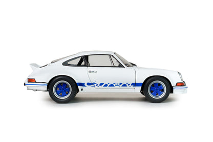 Porsche 911 RSR 1973 Blanche avec bandes Carrera bleues – Solido 1:18 – S1801119