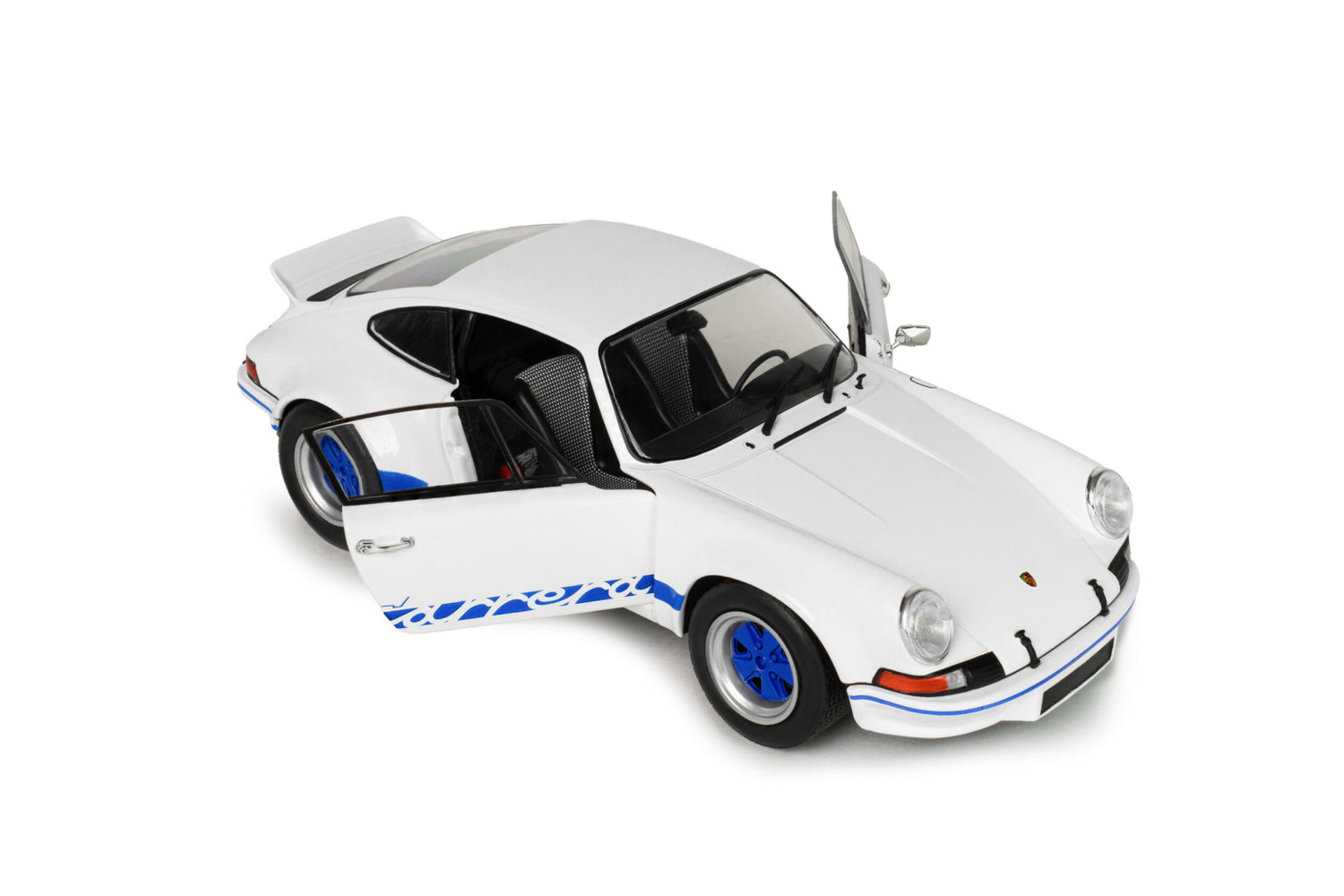 Porsche 911 RSR 1973 Blanche avec bandes Carrera bleues – Solido 1:18 – S1801119