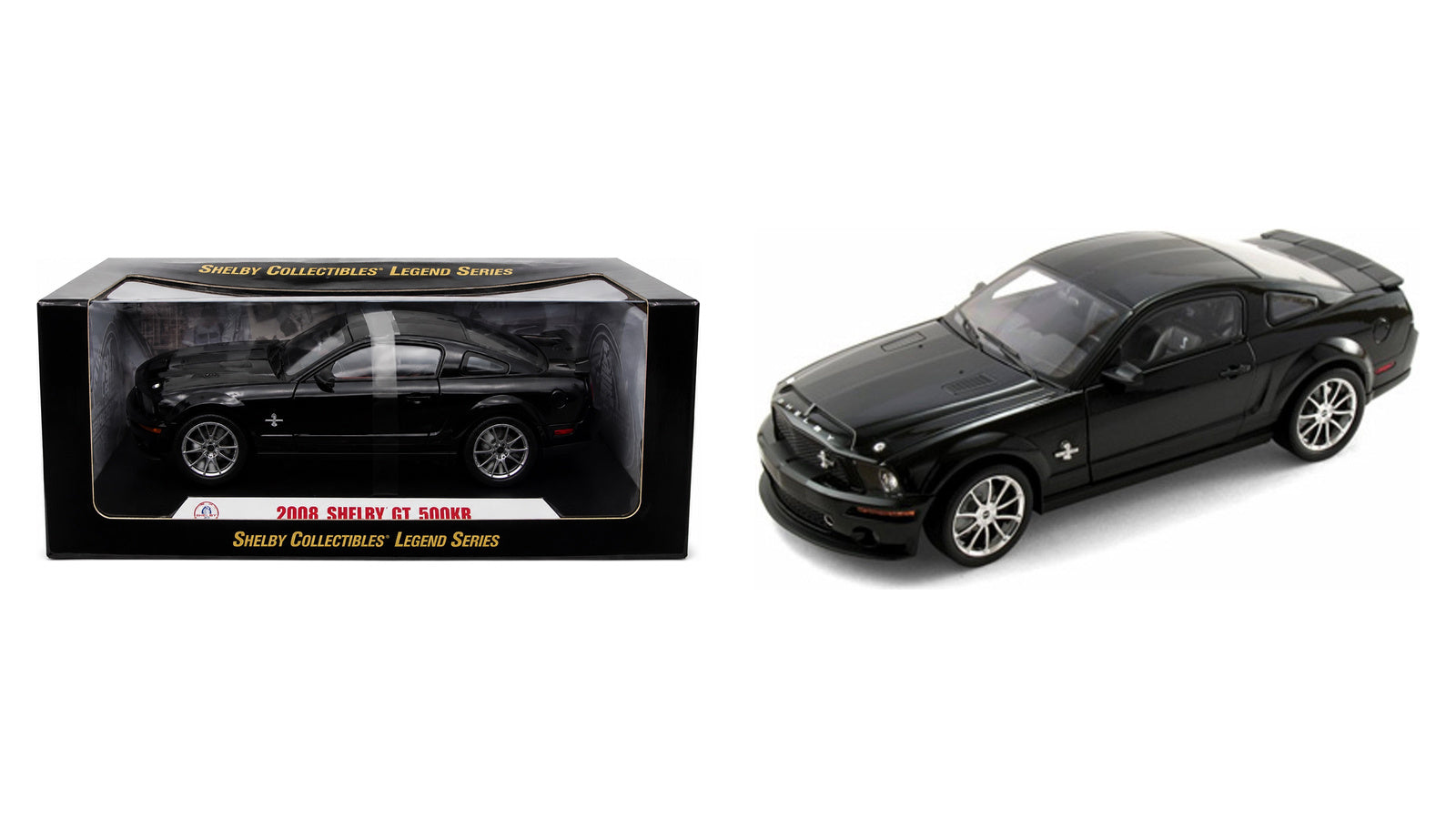 2008 Shelby GT 500KR Noir avec bandes noires – Shelby Collectibles Legend Series 1:18 (sc299/black)