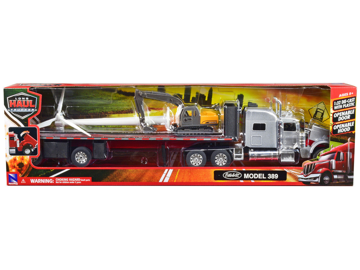 Peterbilt 389 avec remorque plateau, excavatrice et éolienne