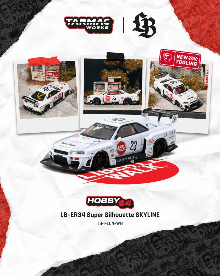 (PRE-ORDER 2026) Tarmac Works 1:64 LB-ER34 Super Silhouette Skyline White – Hobby64 (T64-104-WH)