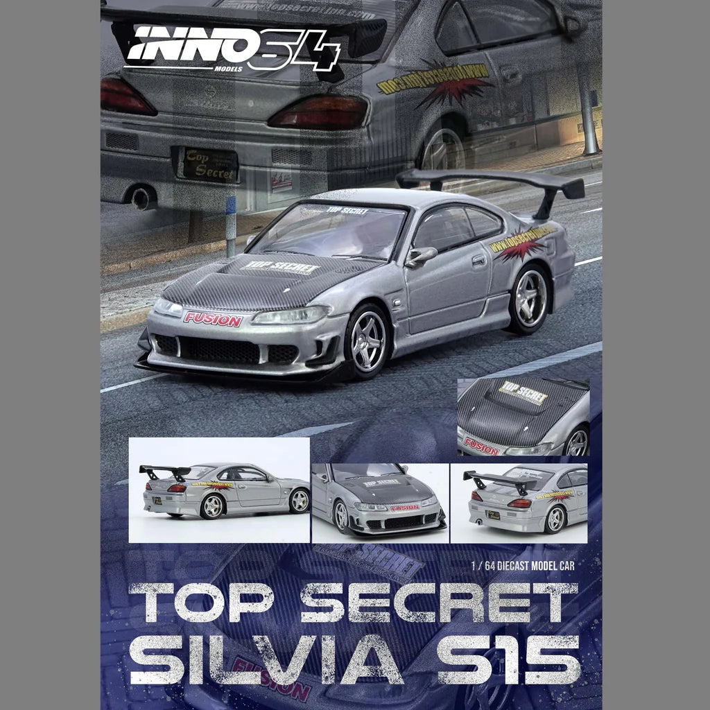 (PRE-ORDER 2025) INNO64 1/64-TOP SECRET SILVIA (S15) Silver IN64-S15TS-SIL