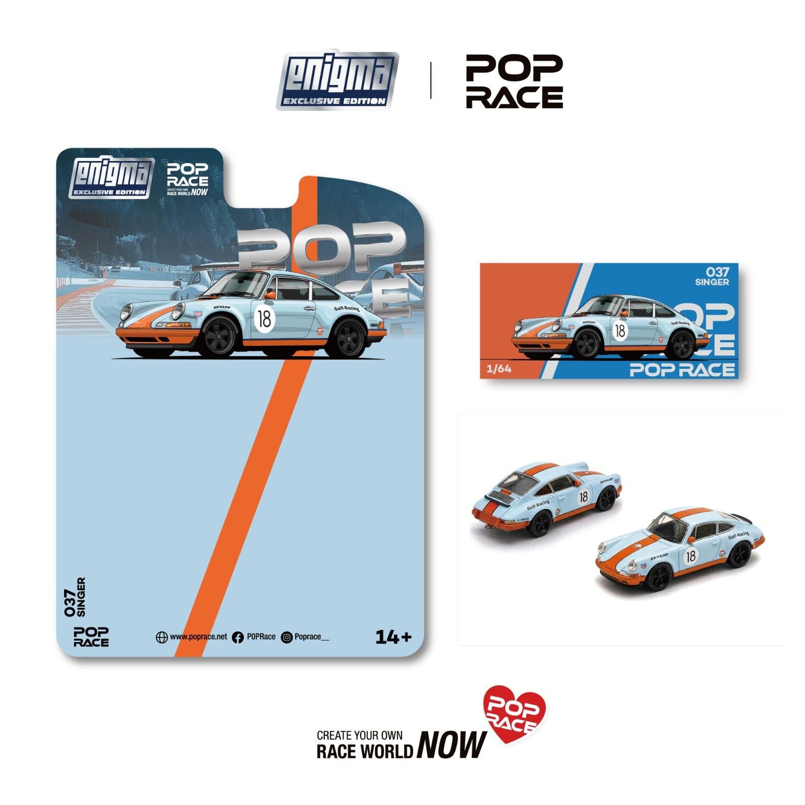 (PRE-ORDER 2026) POPRACE 1:64 Singer Racing Orange/Blue 