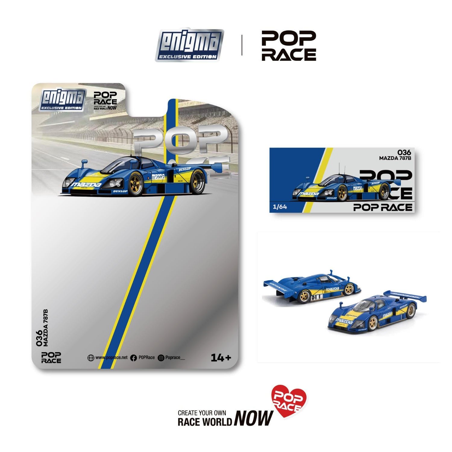 (PRE-ORDER 2026) POPRACE 1:64 Mazda 787B Racing Blue/Yellow – Enigma Exclusive Edition – PRE036