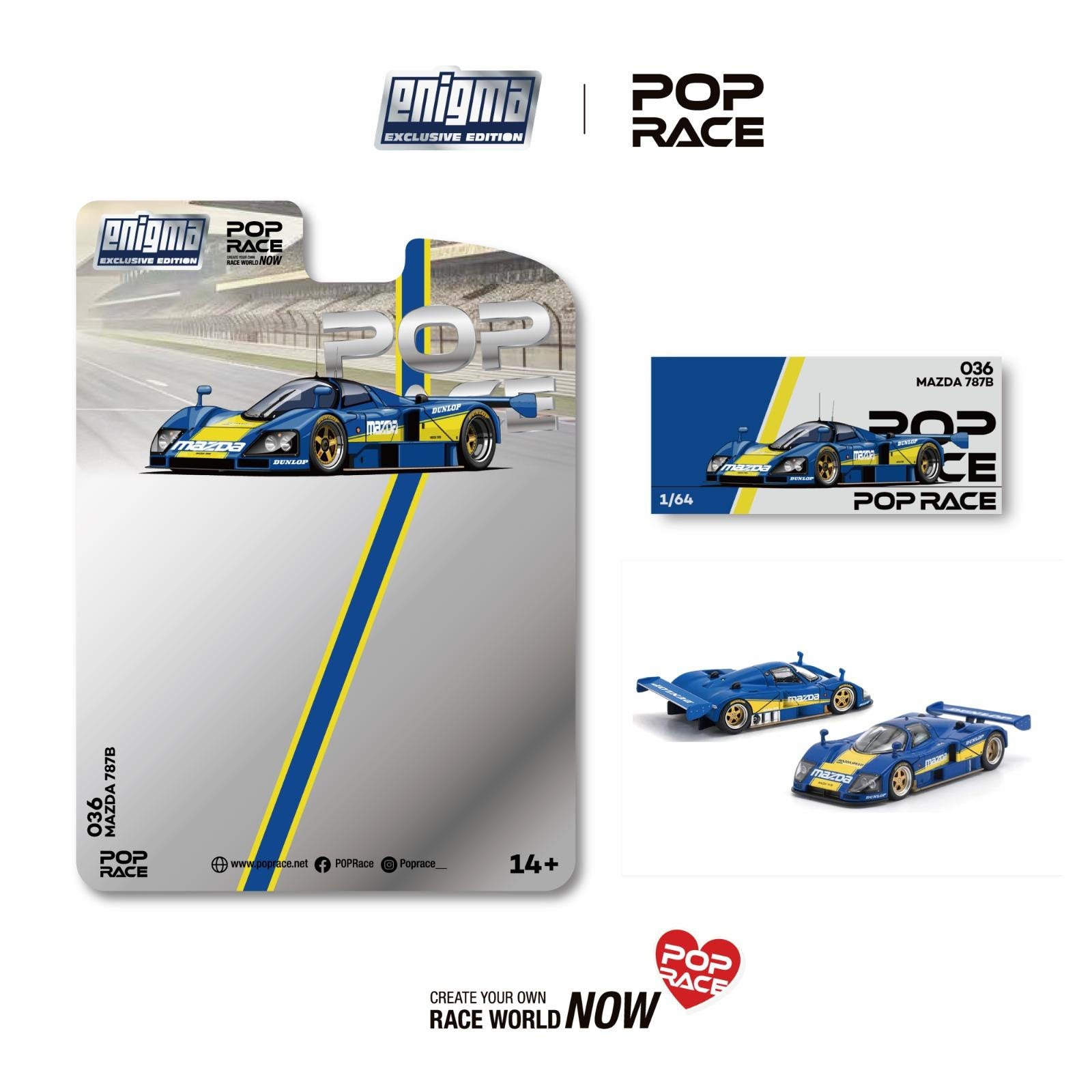 (PRE-ORDER 2026) POPRACE 1:64 Mazda 787B Racing Blue/Yellow – Enigma Exclusive Edition – PRE036