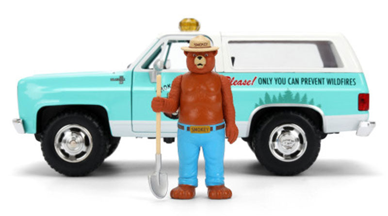 Jada 1:24 Chevrolet Blazer 1980 avec figurine Smokey Bear – Vert clair et blanc – Hollywood Rides – JD36294