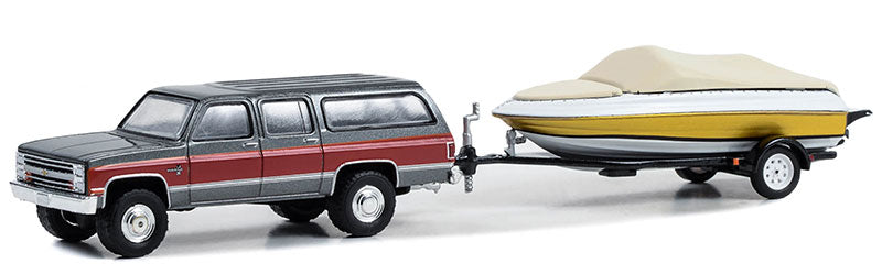 1987 Chevrolet Suburban K20 Silverado with Boat and Boat Trailer