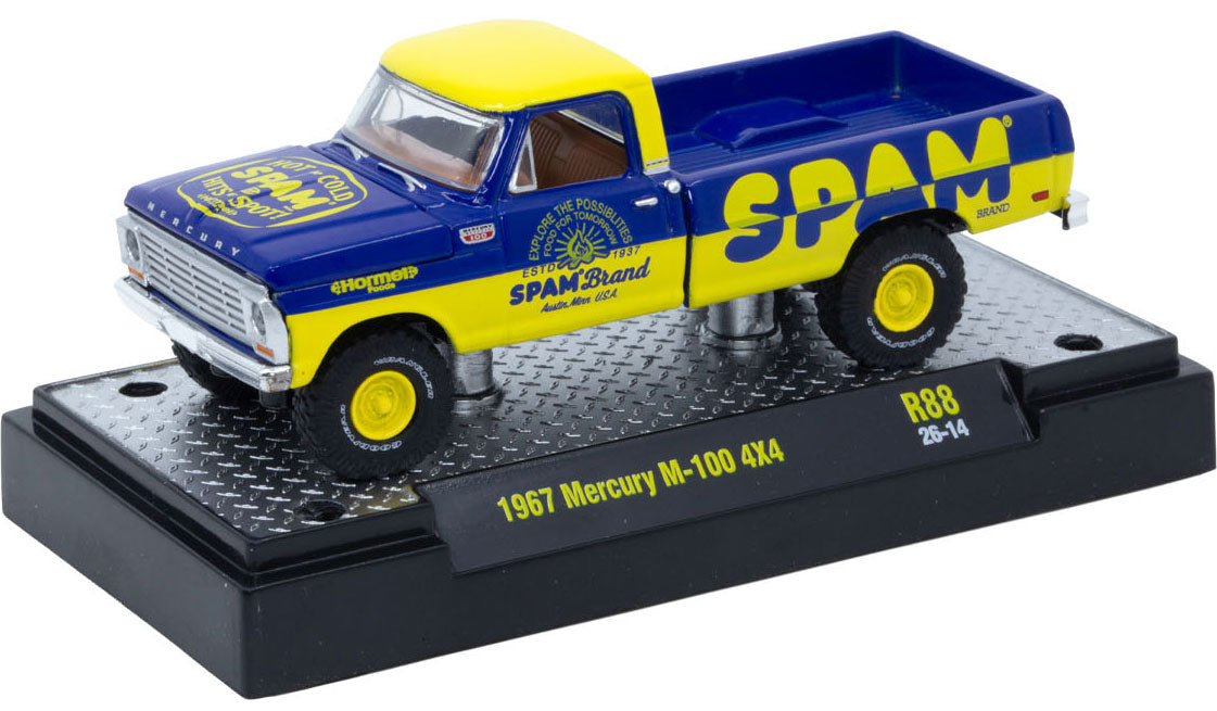 M2 Machines 1:64 Mercury M-100 4X4 Pickup Truck 1967 – Livrée SPAM – Model Kits Series 88 – 37000-88-C