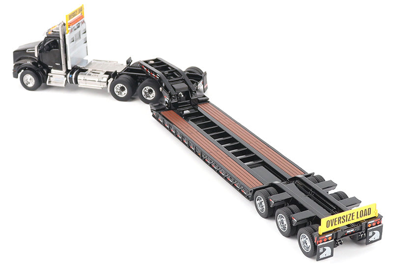 Kenworth T880 SBFA Daycab Tridem Tractor in Black with Trail King TK120 HDG Lowboy Trailer