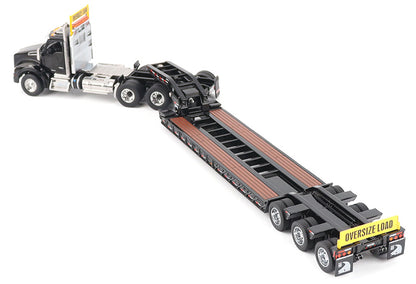 Kenworth T880 SBFA Daycab Tridem Tractor in Black with Trail King TK120 HDG Lowboy Trailer