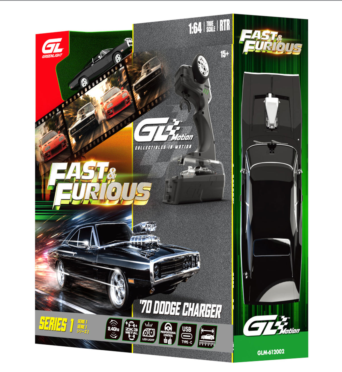 (PRE-ORDER 2027) GreenLight GL Motion 1:64 Dodge Charger 1970 noir de Dom – Fast &amp; Furious – Voiture télécommandée avec télécommande – GLM-INT-612002