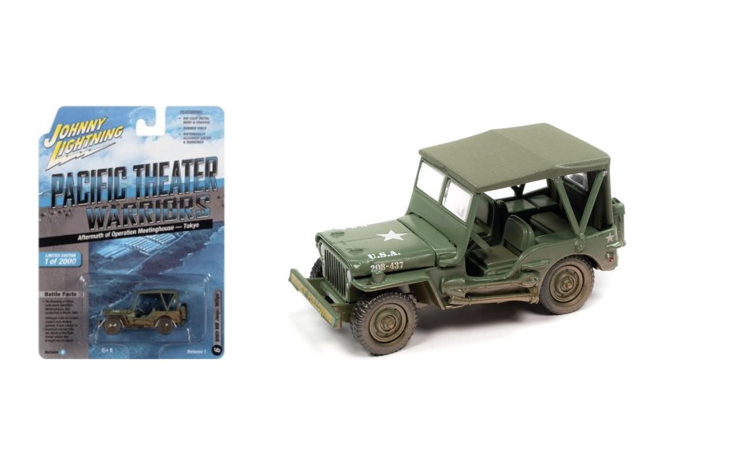 Willys WWII MB Olive Drab “Return to the Philippines - 1944” – Johnny Lightning WWII Pacific Theater Warriors (JLML007-1B-B)