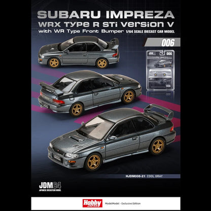 Subaru Impreza WRX Type R STI Version avec pare-chocs avant WR Type Cool Grey 1:64 – Hobby Japan JDM64 HJDM006-21