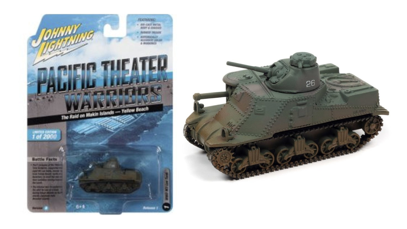 Char M3 Lee WWII Olive Drab « The Raid on Makin Islands - Red Beach » – Johnny Lightning WWII Pacific Theater Warriors (JLML007-1B-C)