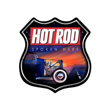 Hot Rod Magazine - Hot Rod Spoken Here **Enseigne en Métal Épais**