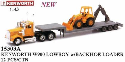 Kenworth W900 Lowboy Trailer w/Backhoe Loader