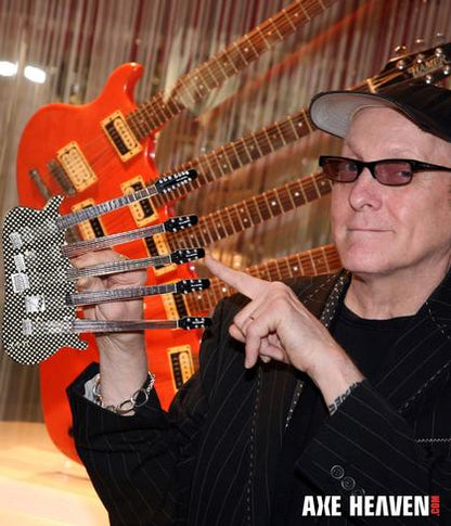 RICK NIELSEN Five-Neck Checkered Mini Guitar Replica Collectible - Officially Licensed VOIR NOTE SEE NOTE