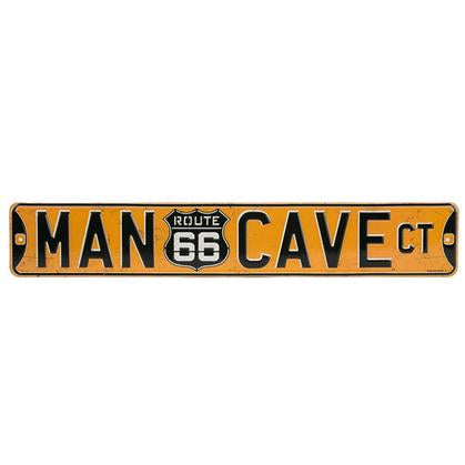 Enseigne de rue "Route 66 Man Cave CT." Embossé (20"x3.5")
